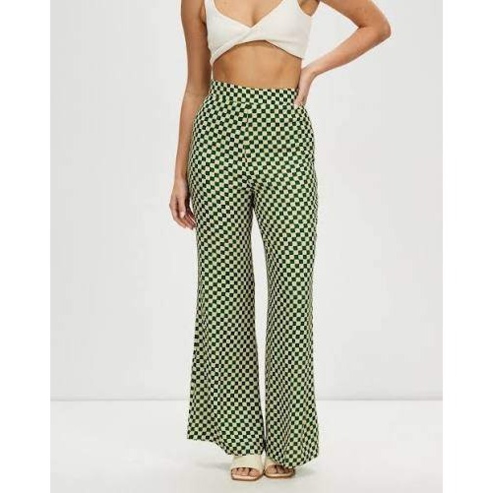 Third Form Womens Retrospect Trousers Cubism Green Checkered Flare Pants Size 2